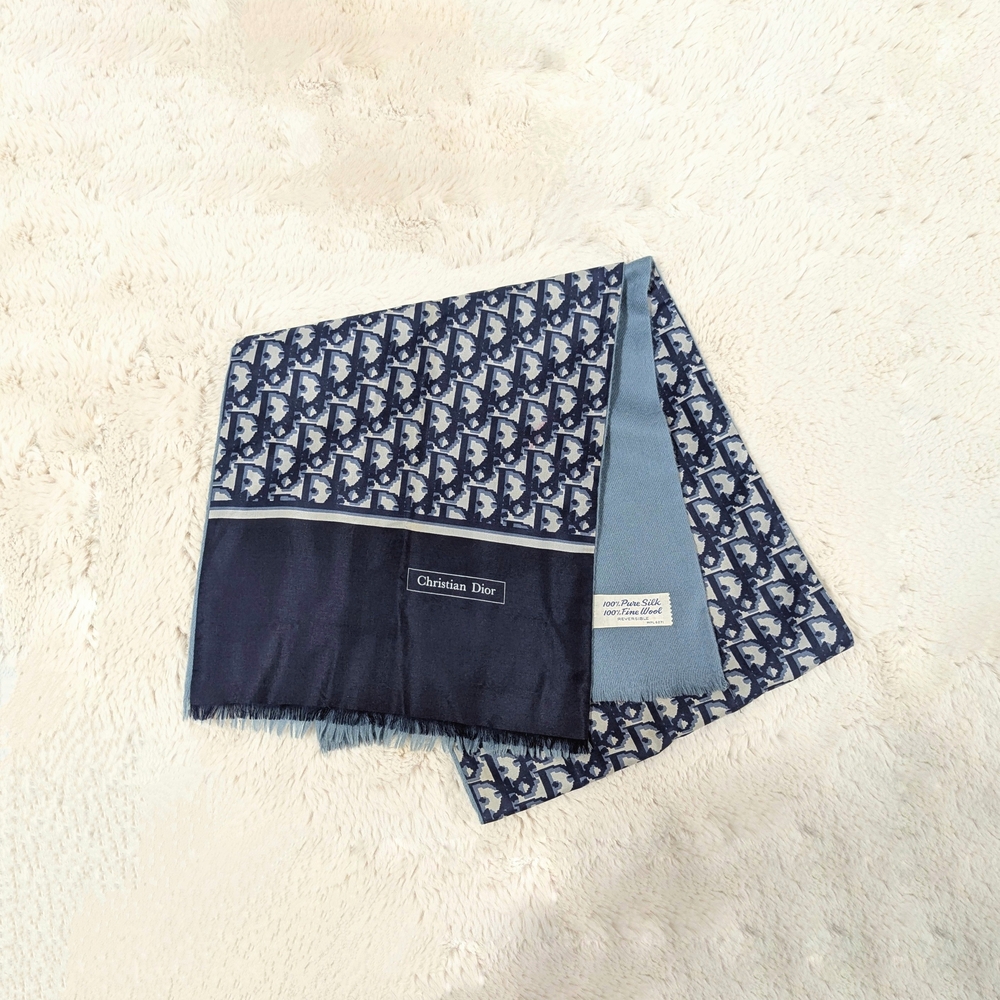 Dior Blue and Gray Monogram Scarf